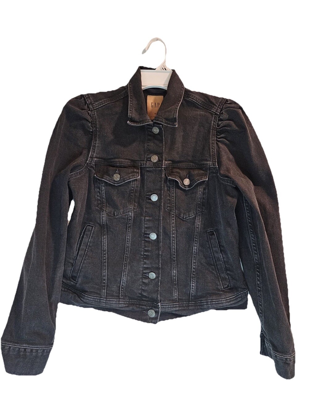 Gap Womens Denim Jean Jacket Regular Size M Fitted Black Pockets